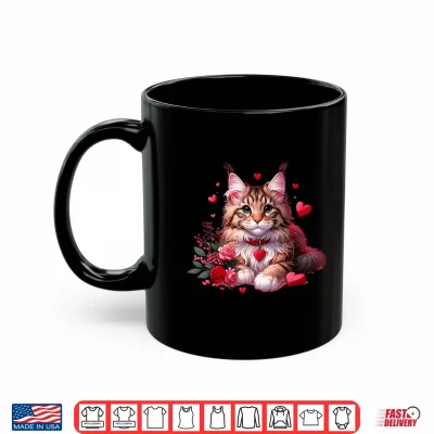 Mug Maine Coon Cat Valentine Hearts Men Women Kids Shirt