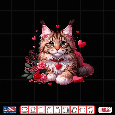 Design Maine Coon Cat Valentine Hearts Men Women Kids Shirt