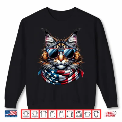 Sweatshirt Maine Coon USA Flag Sunglasses Patriotic Cat 4th of July Shirt
