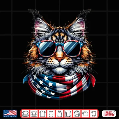 Design Maine Coon USA Flag Sunglasses Patriotic Cat 4th of July Shirt