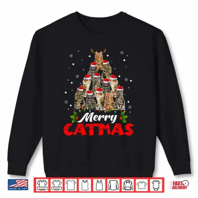 Sweatshirt Merry Catmas Santa Maine Coon Cat Christmas Tree Decorations Shirt