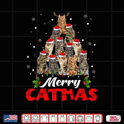 Design Merry Catmas Santa Maine Coon Cat Christmas Tree Decorations Shirt