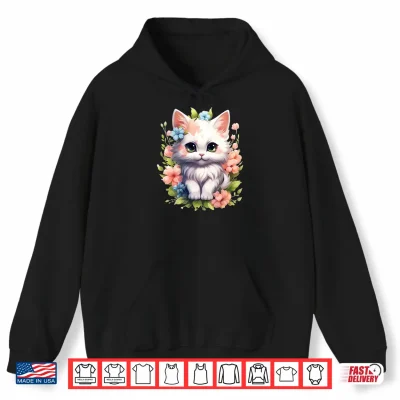Hoodie Spring Garden Kitten Flower Cat Girl Floral Blossom Blooms Shirt