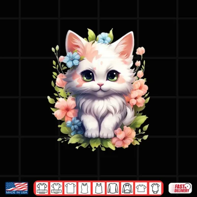 Design Spring Garden Kitten Flower Cat Girl Floral Blossom Blooms Shirt