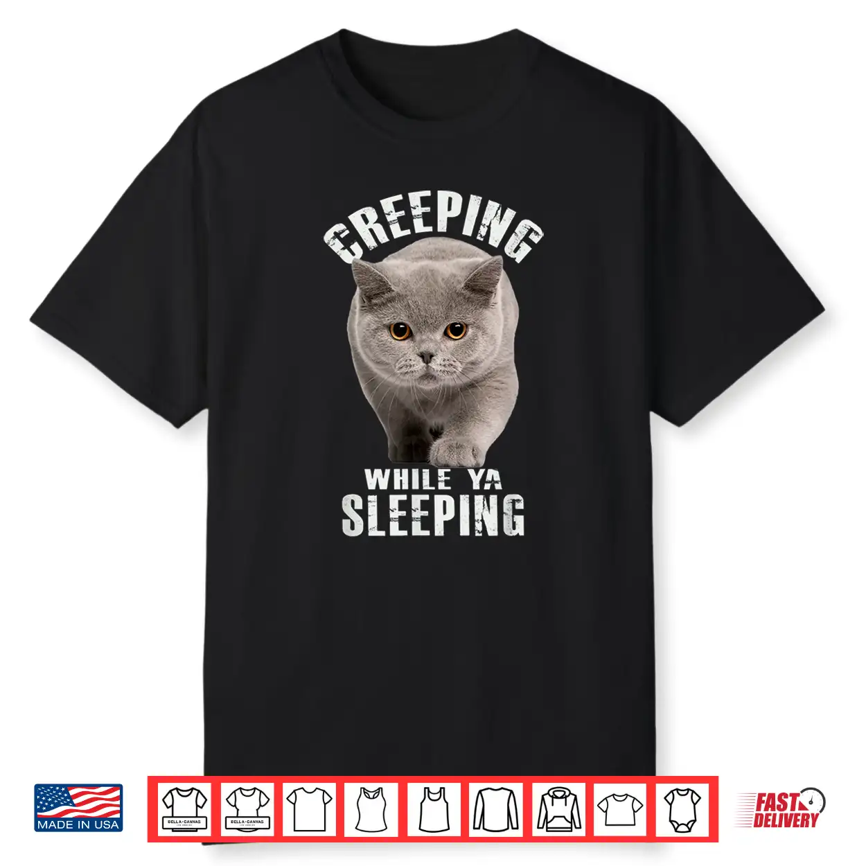 Funny British Shorthair Cat Shirt Creeping While Ya Sleeping Shirt
