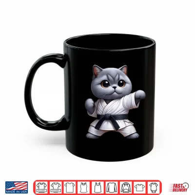 Mug Funny Cat British Shorthair Wearing Karate Gi Black Belt Shirt