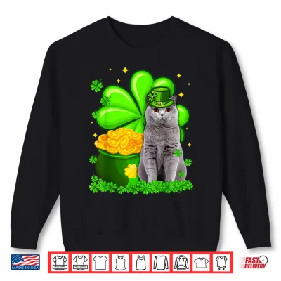 Sweatshirt St Patricks Day British Shorthair Irish Shamrock Cat Lover Shirt