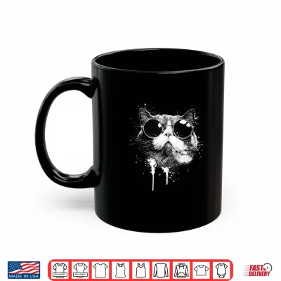 Mug Splash Art Grunge Style British Shorthair Cat Wearing Shades Shirt