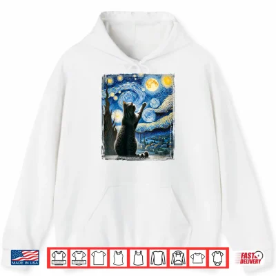 Hoodie Van Gogh Starry Night Style Artistic British Shorthair Cat Shirt