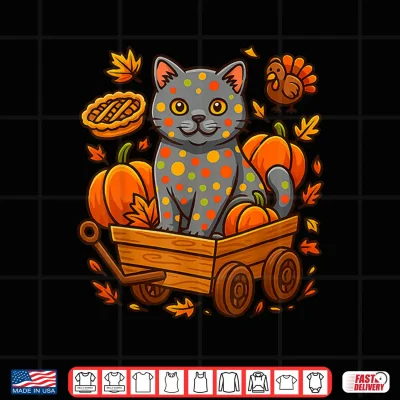 Design Thankful British Shorthair Cat Kitten Thanksgiving Pumpkin P Shirt