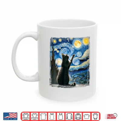 Mug Van Gogh Starry Night Style Artistic British Shorthair Cat Shirt