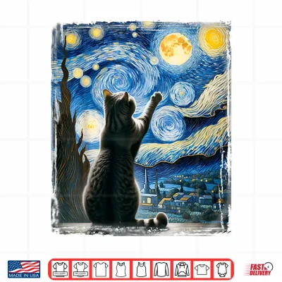 Design Van Gogh Starry Night Style Artistic British Shorthair Cat Shirt