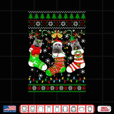Design British Shorthair Cat Christmas Lights Socks Matching Family Shirt