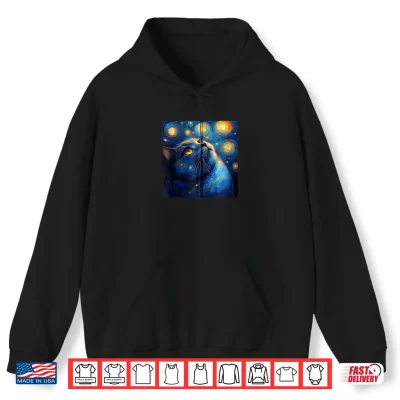 Hoodie British Shorthair Chonky Cat Starry Night Van Gogh Painting Shirt