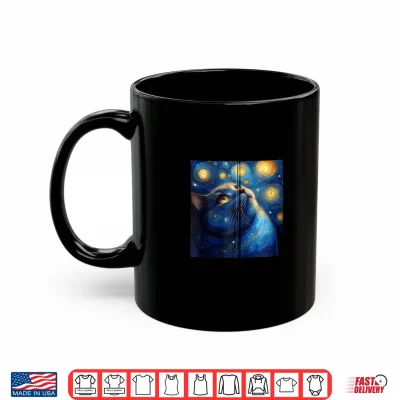 Mug British Shorthair Chonky Cat Starry Night Van Gogh Painting Shirt