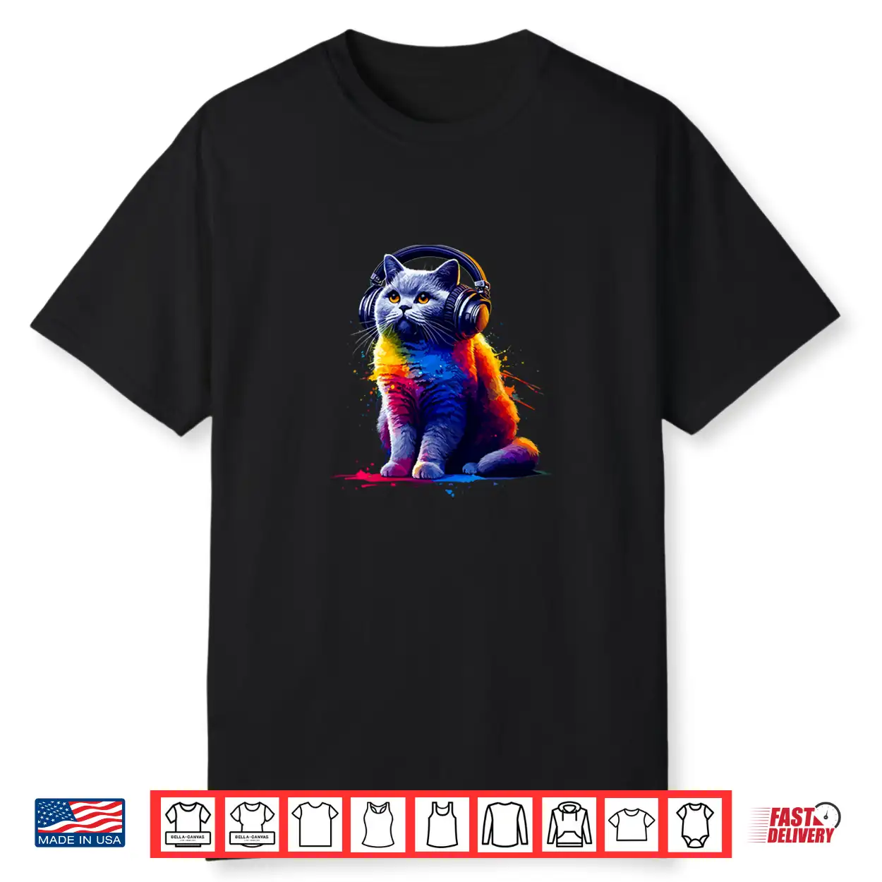 Splash Art Headphones British Shorthair Cat British Blue Shirt