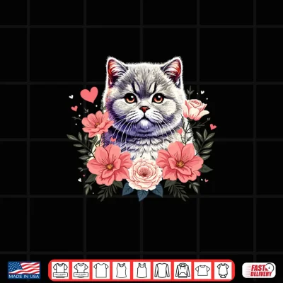 Design Roses Flowers British Shorthair Cat Shirt