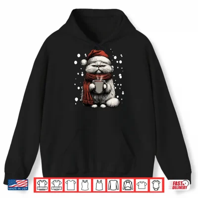 Hoodie Christmas Persian Cat Santa Hat Coffee Lover Funny Winter Shirt