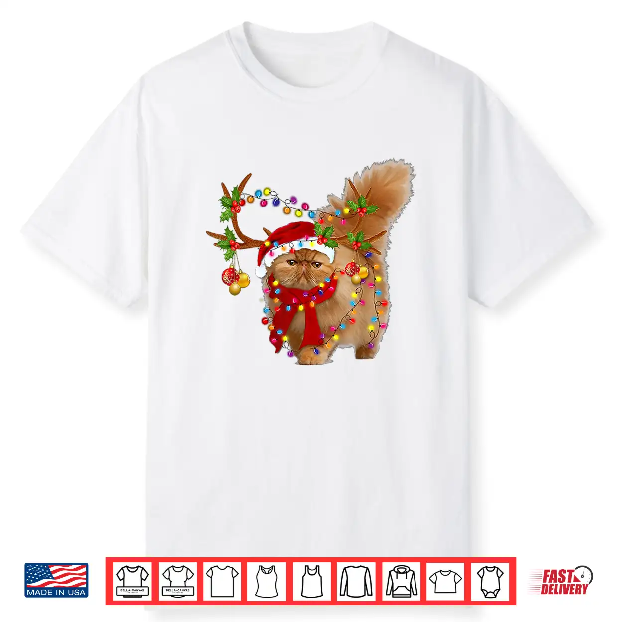 Persian Cat Gorgeous Reindeer Christmas Tree Light Xmas Shirt