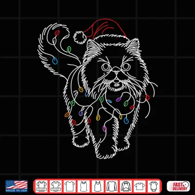 Design Persian Cat Santa Christmas Tree Lights Ugly Pajamas Mom Dad Shirt