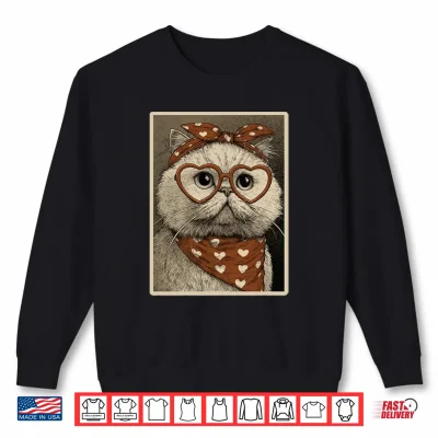 Sweatshirt Persian Cat with Hearts Glasses Valentines Kitten Coquette Shirt