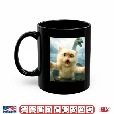 Mug Scared Selfie Persian Cat Chased By Loch Ness Monster Nessie Shirt
