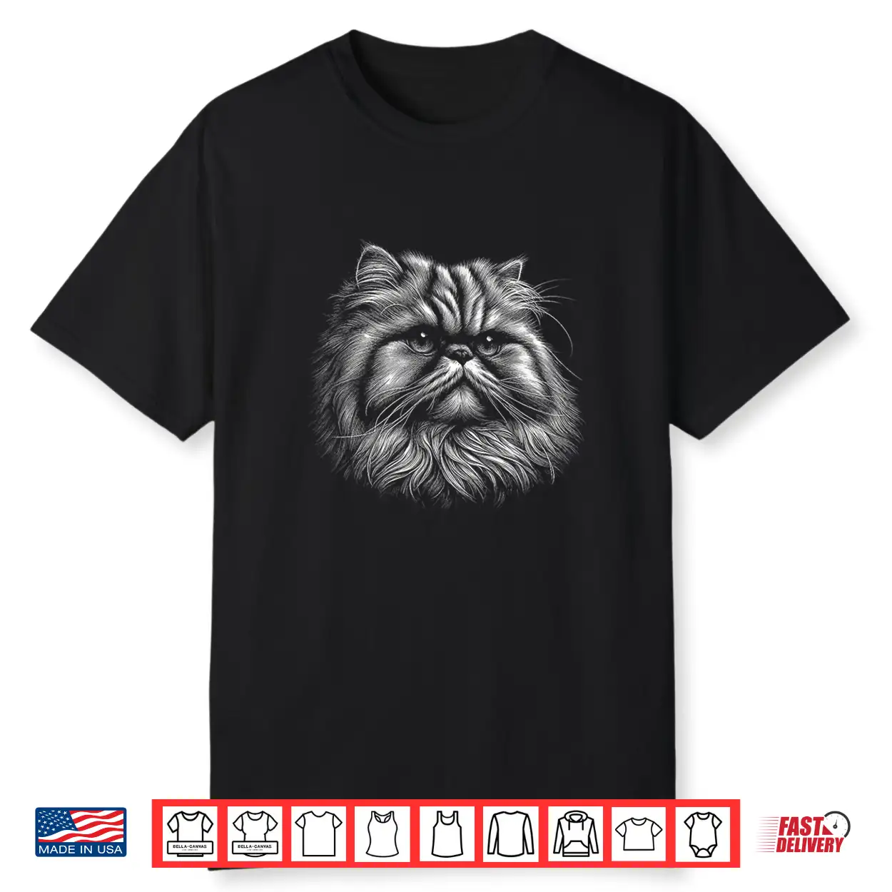 Vintage Persian Cat Face Graphic Art Design Shirt
