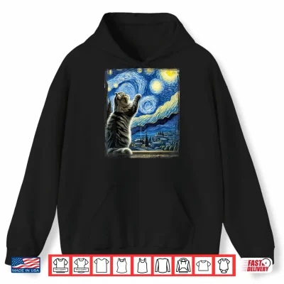 Hoodie Van Gogh Starry Night Style Artistic Persian Cat Shirt