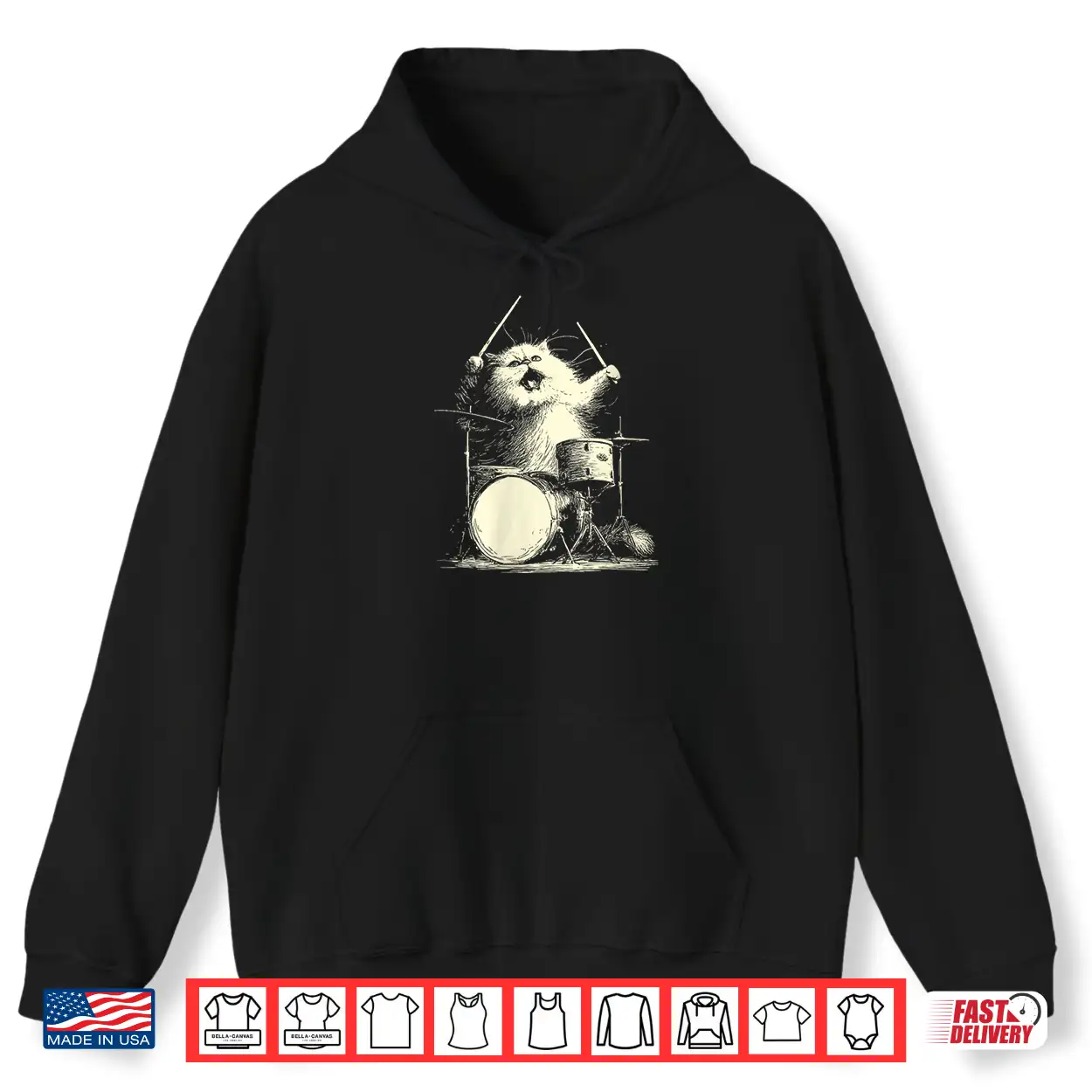 Womens Cute Persian Cat Playing Drums Funny Music Animal Drummer Shirt