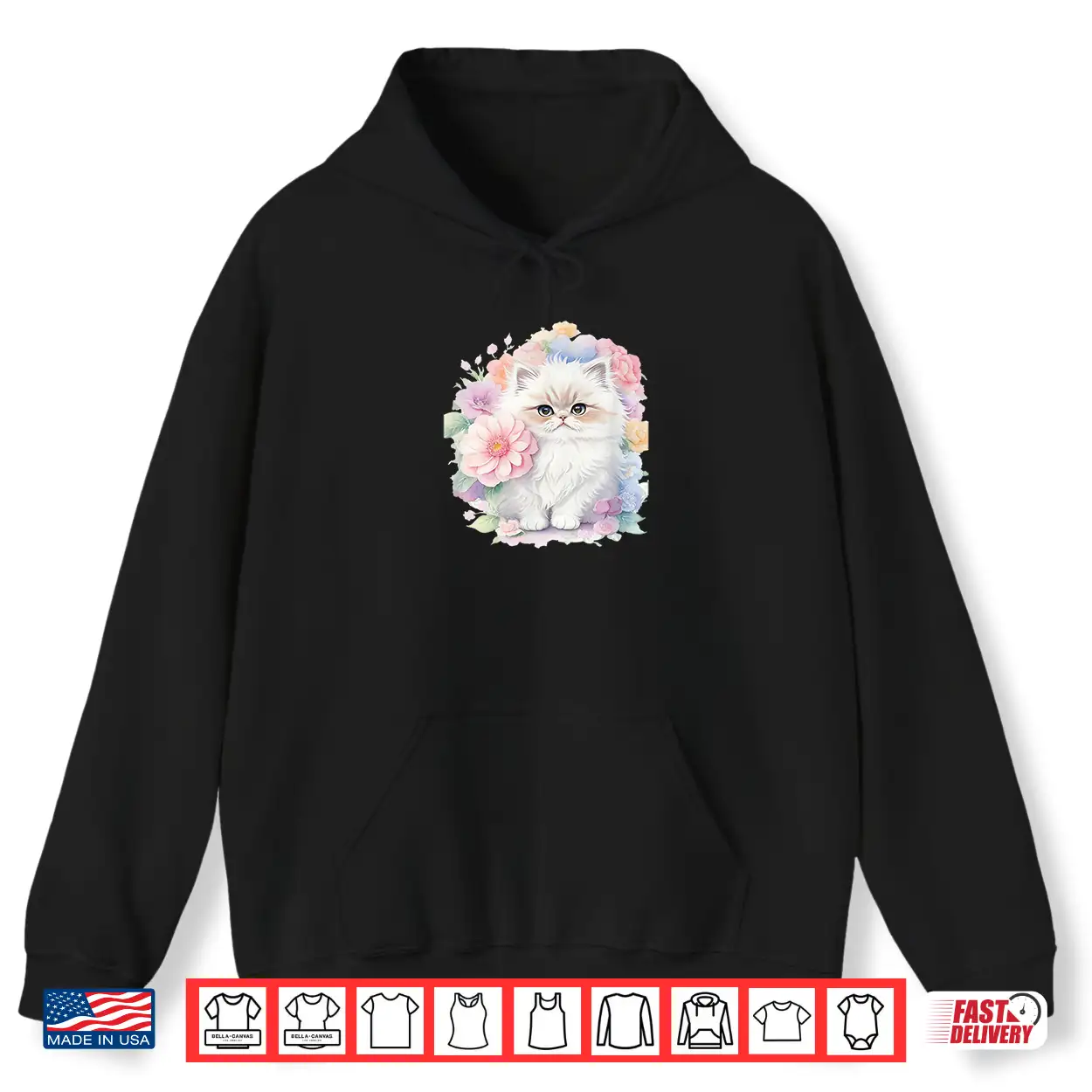 White Persian Cat With Pastel Flowers Shirt