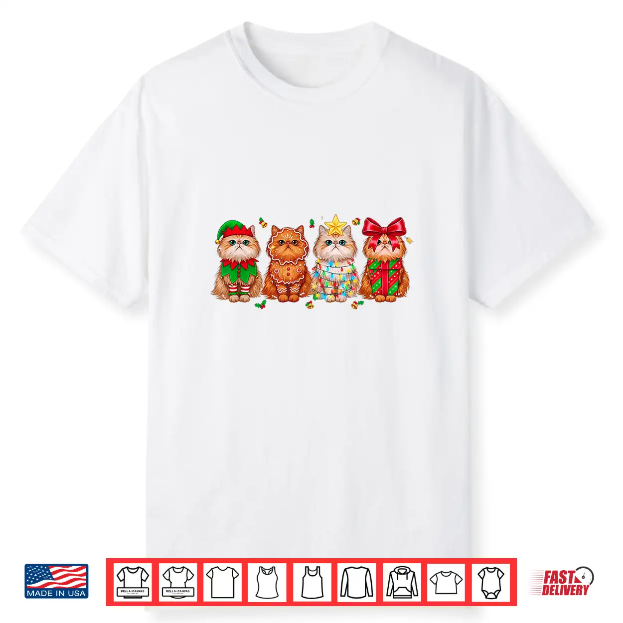 Christmas Persian Cat Holiday Lights Gingerbread Costume Shirt