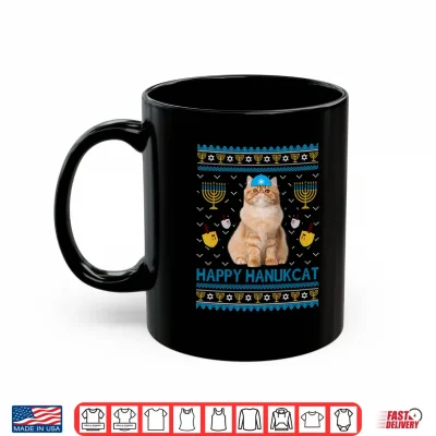 Mug Cute Happy Hanukcat Jewish persian Cat Ugly Hanukkah Sweater Shirt