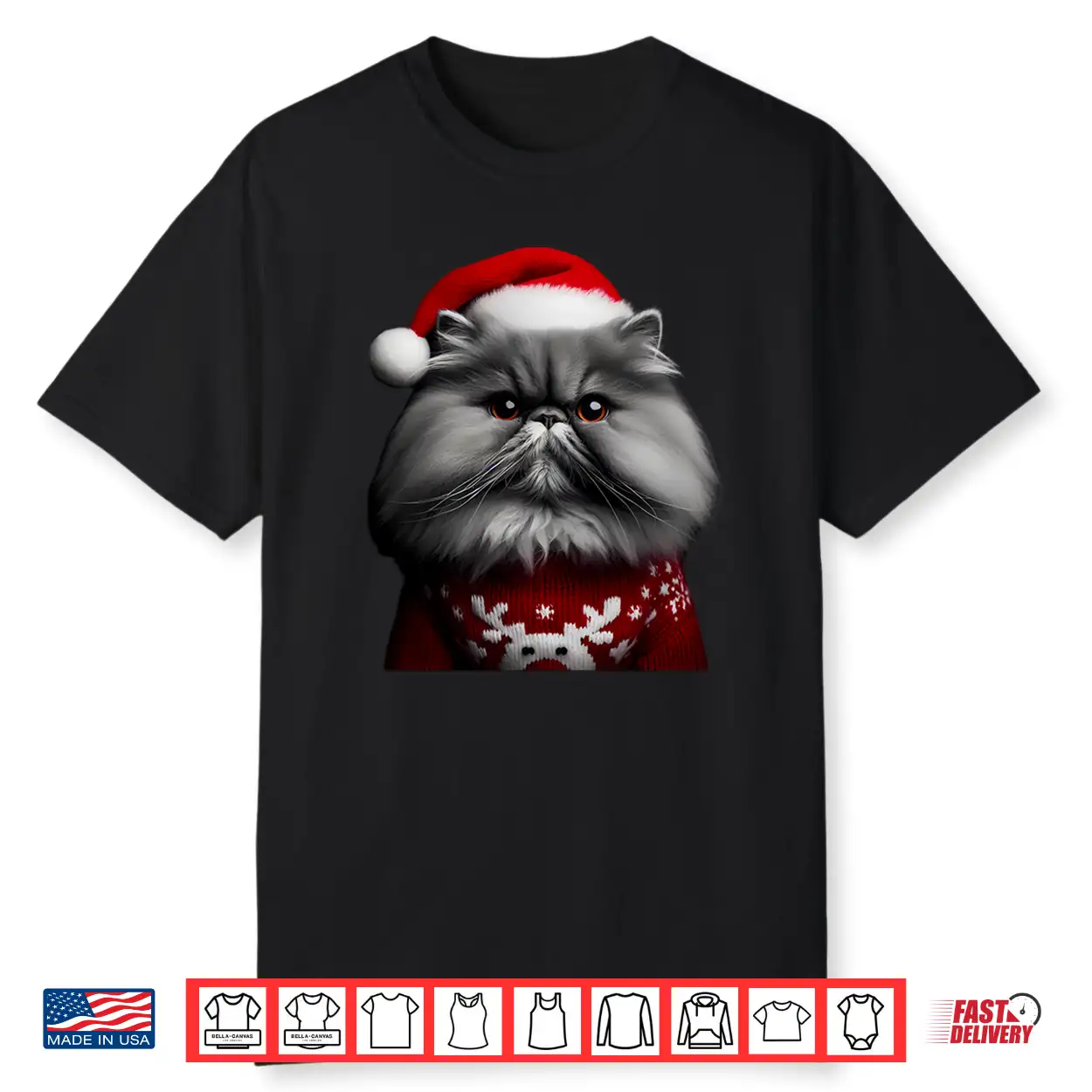 Gray Persian Cat With Santa Hat Christmas Xmas Owner Lover Shirt