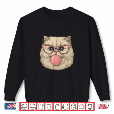 Sweatshirt Funny Cat with Pink Glasses Bubble Gum Retro Vintage Cats Shirt