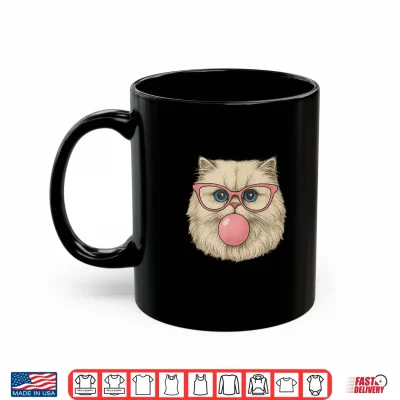 Mug Funny Cat with Pink Glasses Bubble Gum Retro Vintage Cats Shirt