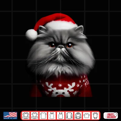 Design Gray Persian Cat With Santa Hat Christmas Xmas Owner Lover Shirt