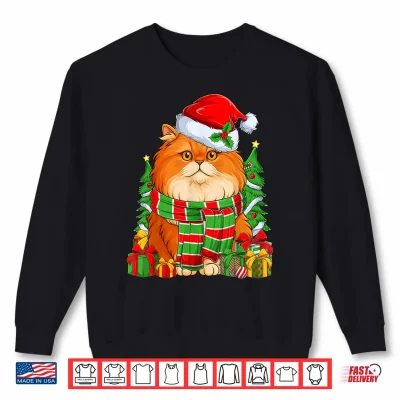 Sweatshirt Persian Cat Santa Hat Merry Christmas Pajamas Xmas Kids Shirt