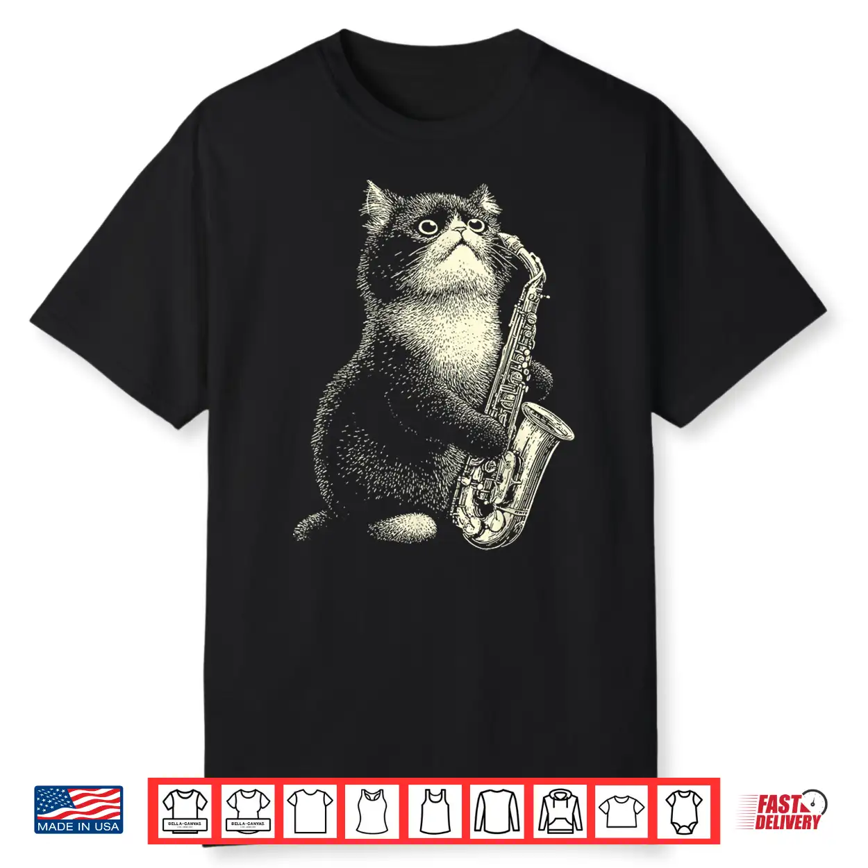 Persian Cat Playing Saxophone Player Funny Jazz Musician Shirt