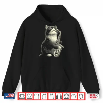 Hoodie Persian Cat Playing Saxophone Player Funny Jazz Musician Shirt