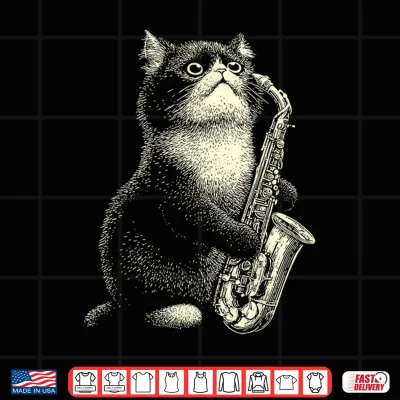 Design Persian Cat Playing Saxophone Player Funny Jazz Musician Shirt