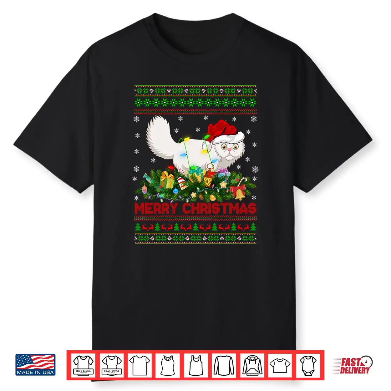 Persian Cat Xmas Lights Santa Ugly Persian Cat Christmas Shirt