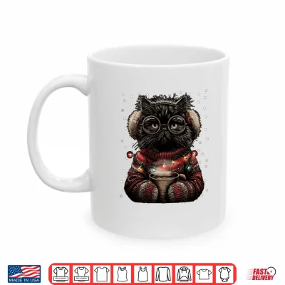 Mug Persian Cat in Glasses Christmas Lights Coffee Winter Kitten Shirt
