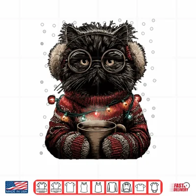 Design Persian Cat in Glasses Christmas Lights Coffee Winter Kitten Shirt