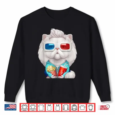 Sweatshirt White Persian Cat Wearing 3D Glasses Shirt