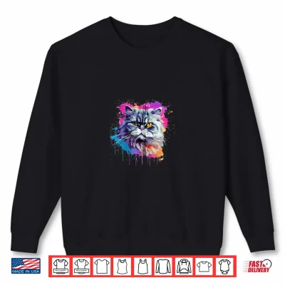 Sweatshirt Colorful Persian Cat Face Splash Art Shirt