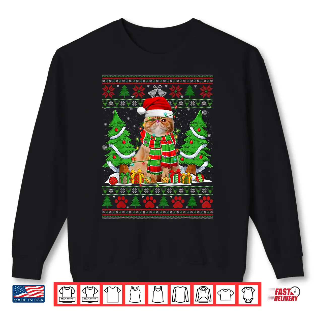 Funny Persian Cat Santa Hat Ugly Christmas Sweater Xmas Pjs Shirt Funny Persian Cat Santa Hat Ugly Christmas Sweater Xmas Pjs Shirt