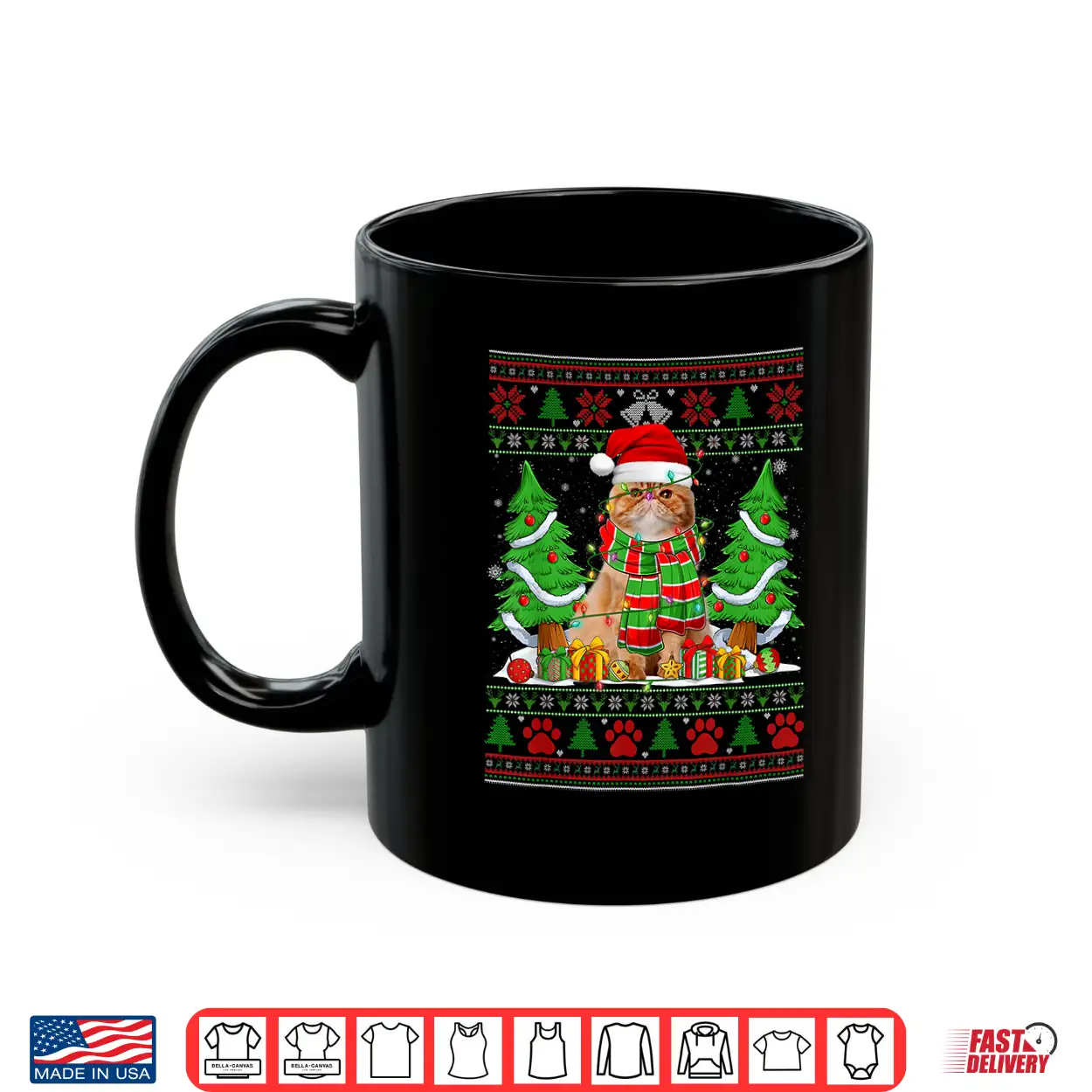 Funny Persian Cat Santa Hat Ugly Christmas Sweater Xmas Pjs Shirt Funny Persian Cat Santa Hat Ugly Christmas Sweater Xmas Pjs Shirt