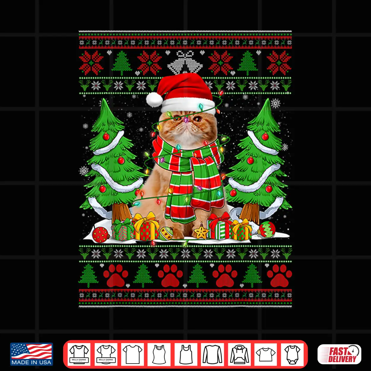 Funny Persian Cat Santa Hat Ugly Christmas Sweater Xmas Pjs Shirt Funny Persian Cat Santa Hat Ugly Christmas Sweater Xmas Pjs Shirt