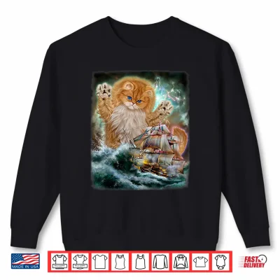 Sweatshirt Monster Persian Cat as Kraken Attack a War Ship at High Seas Shirt