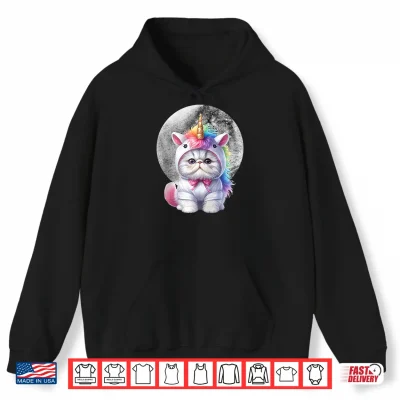 Hoodie Butterfly Unicorn Persian Cat With Full Moon Shirt